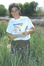 PM Advisor Cheryl Wilen monitoring field-grown cornflowers