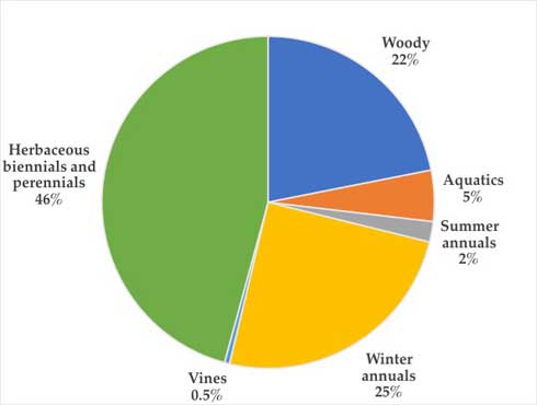 Percentage of invasive plants within each growth form.