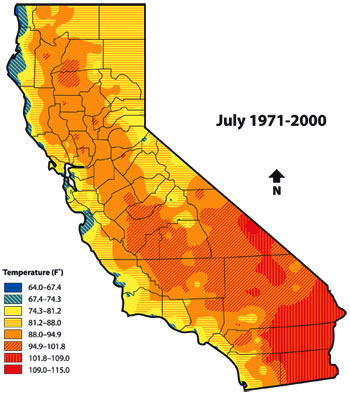 Mean Maximum Air Temperatures in California