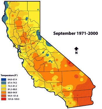 Mean Maximum Air Temperatures in California