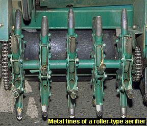 Photo of metal tines of roller-type aerifier