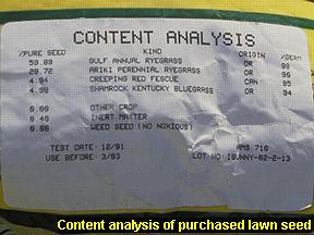 Photo of grass seed content label