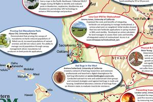 Creating a healthier West with fewer pests: a snippet of the Western IPM Center’s annual report showing supported projects in California and others in the West. 