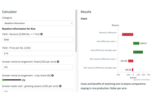 <i>Rice Rotation Calculator</i> users change values based on their own farm costs to determine the costs and benefits of switching over to a rotational crop compared to staying with rice production. 